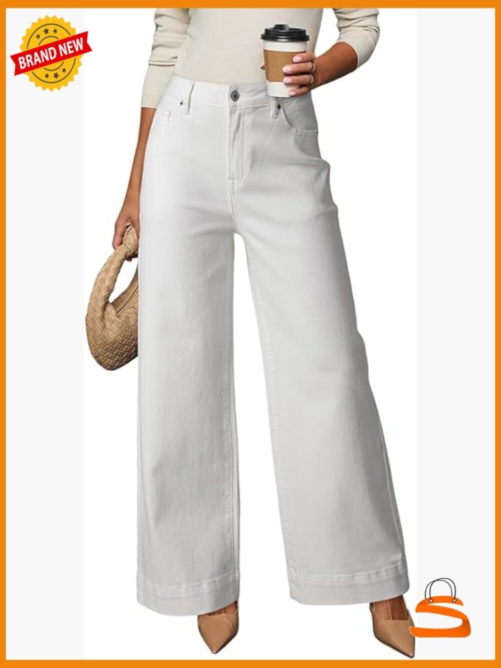 High Waisted Wide Leg Denim Pants with Pockets Stretch Button